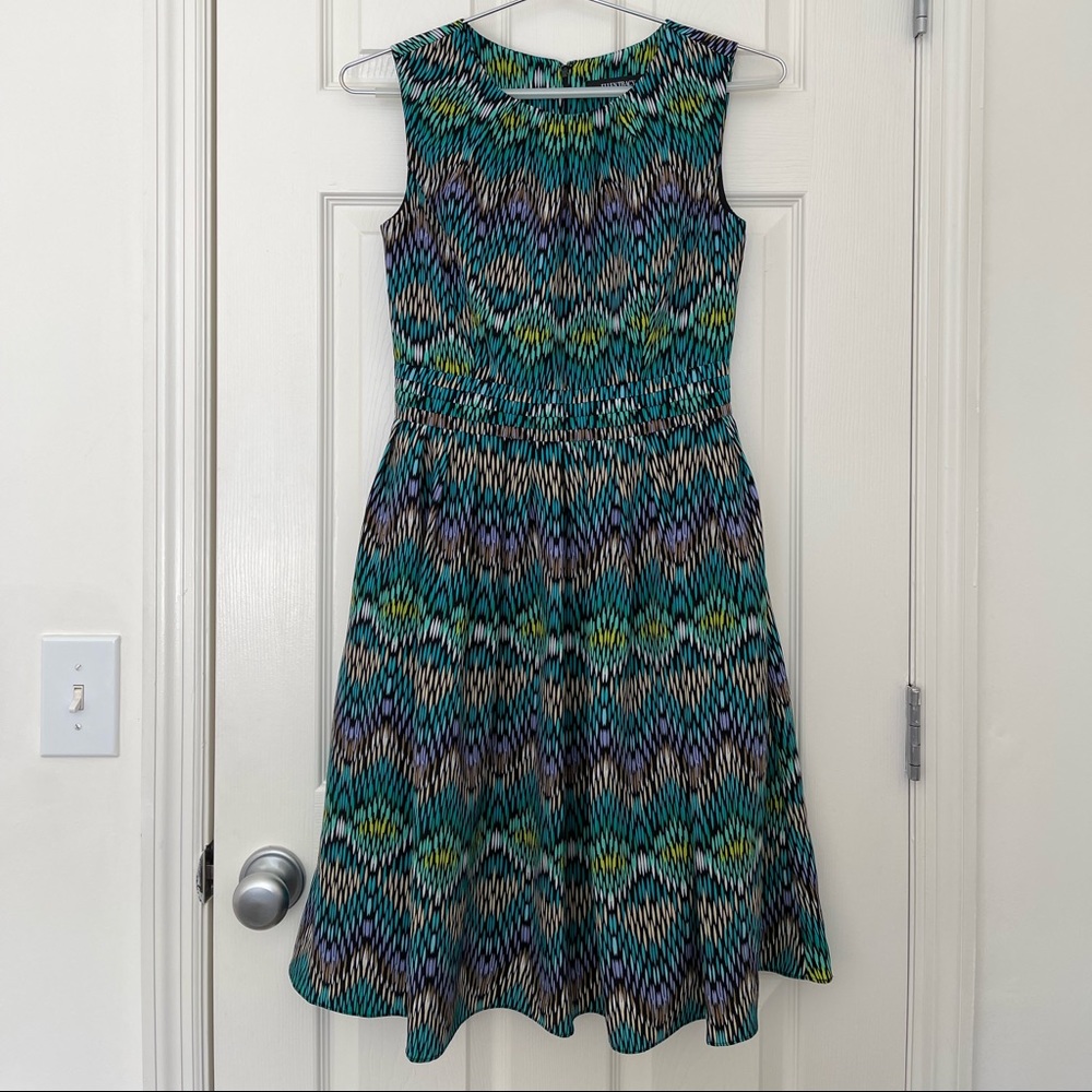 Ellen Tracy patterned fit and flare dress with pockets size 2